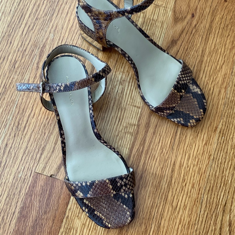 Ann Taylor snakeskin print heeled sandal